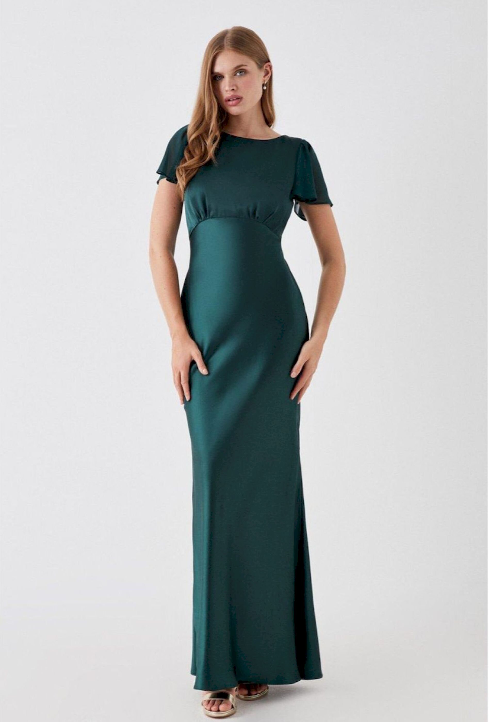 Emerald Green Silk Wedding Guest Dress, Simple Maxi Wedding Dress ...