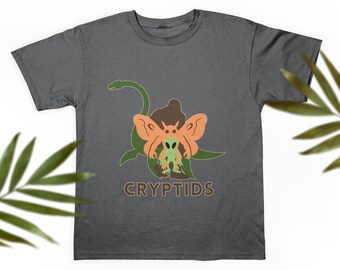 Cryptids Cotton Unisex Jersey Tee Shirt, Bigfoot, Mothman, Loch Ness Monster, Aliens, UFO, Nature, Outdoors, Creatures