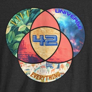 42. La respuesta a la vida, el universo, todo, diagrama de Venn, camiseta unisex de algodón, divertida, guía del autoestopista, libros, ciencia ficción.