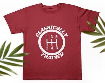 Klassisch Ausgebildetes Fahren Stick Baumwolle Unisex Jersey T-Shirt, Lustig, Schaltgetriebe, Autos, Lastwagen, Motorköpfe, Mechanik