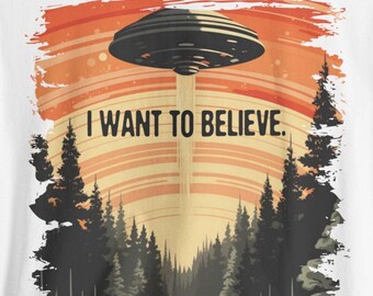 Camiseta unisex de algodón "Quiero creer", extraterrestres, ovnis, sobrenaturales y paranormales.