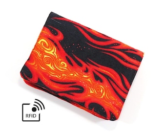 RFID Mini Wallet - Flames - (with Credit Card slots and zipper Coin pocket)