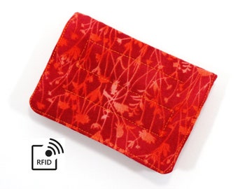 RFID Mini Wallet - Orange Floral - (with Credit Card slots and zipper Coin pocket)