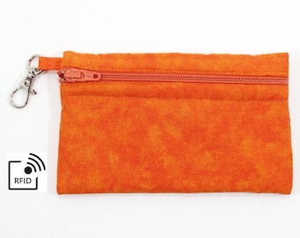 RFID Clip Coin Purse - Orange - with Zipper Front