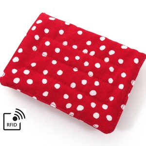 Mini billetera RFID - Puntos rojos (con ranuras para tarjetas de crédito y bolsillo para monedas con cremallera)