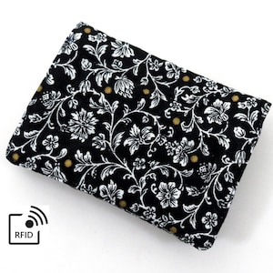 Mini billetera RFID - BW Floral con puntos dorados (con ranuras para tarjetas de crédito y bolsillo para monedas con cremallera)