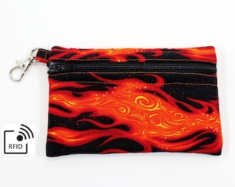 RFID Clip Coin Purse - Flames - with Zipper Front