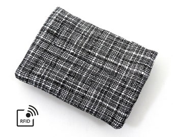 RFID Mini Wallet - Black and White Plaid   (with Credit Card slots and zipper Coin pocket)