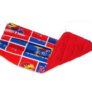 Adult - FACE MASK (Reversible) with Filter Pocket – Cotton, 1/8&quot; elastic bands, Washable, Ready To Ship - University of Kansas / KU