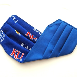 Adult - FACE MASK (Reversible) with Filter Pocket – Cotton, 1/8&quot; elastic bands, Washable, Ready To Ship - University of Kansas / KU