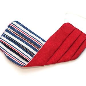 Adult - FACE MASK (Reversible) with Filter Pocket – Cotton, 1/8&quot; elastic bands, Washable, Ready To Ship - Stripes / Solid Red