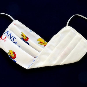 Adult - FACE MASK (Reversible) with Filter Pocket – Cotton, 1/8&quot; elastic bands, Washable, Ready To Ship - University of Kansas / KU