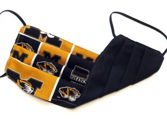 Adult - FACE MASK (Reversible) with Filter Pocket – Cotton, 1/8" elastic bands, Washable, Ready To Ship - University of Missouri / MU