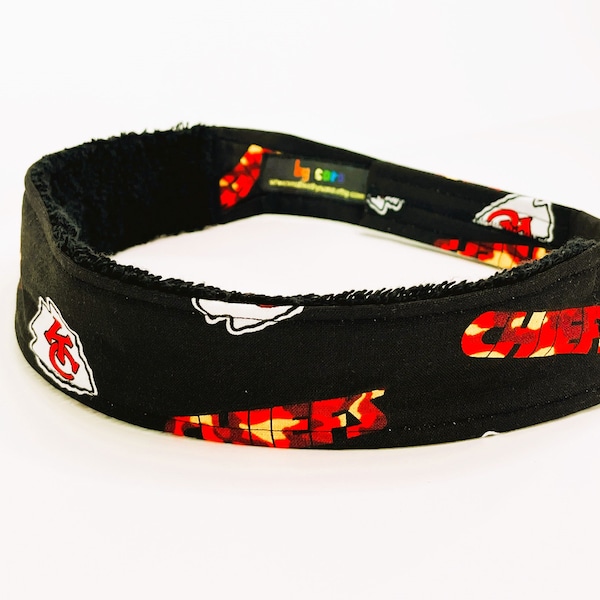 Headband - KC Chiefs Black (Black Terry) - Adjustable Sweatband / Headband -  Kansas City Chiefs Football