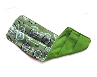 Youth - FACE MASK (Reversible) with Filter Pocket – Cotton, 1/8" elastic bands, Washable, Ready To Ship - Sage Bikes/Green