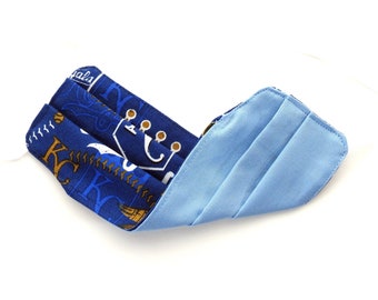 Youth - Royals - FACE MASK (Reversible) with Filter Pocket – Cotton, 1/8" elastic bands, Washable, Ready To Ship - KC Royals / Blue