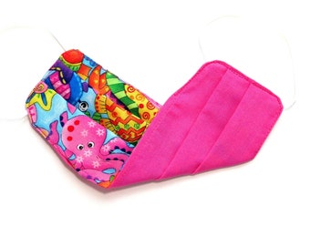 Youth - FACE MASK (Reversible) with Filter Pocket – Cotton, 1/8" elastic bands, Washable, Ready To Ship - Fish / Pink