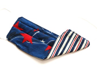 Youth - FACE MASK (Reversible) with Filter Pocket – Cotton, 1/8" elastic bands, Washable, Ready To Ship - Stars / Stripes