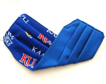 Adult - FACE MASK (Reversible) with Filter Pocket – Cotton, 1/8" elastic bands, Washable, Ready To Ship - University of Kansas / KU