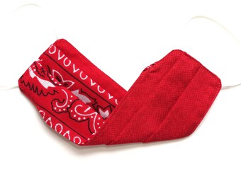 Youth - FACE MASK (Reversible) with Filter Pocket – Cotton, 1/8" elastic bands, Washable, Ready To Ship - Red Bandana