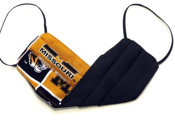 Youth - FACE MASK (Reversible) with Filter Pocket – Cotton, 1/8" elastic bands, Washable, Ready To Ship- University of Missouri / MU