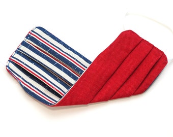 Adult - FACE MASK (Reversible) with Filter Pocket – Cotton, 1/8" elastic bands, Washable, Ready To Ship - Stripes / Solid Red