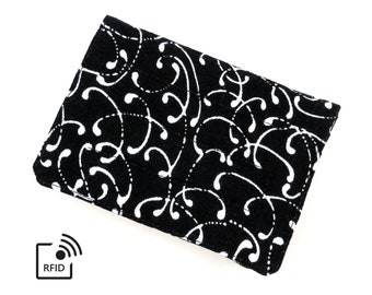 RFID Mini Wallet - Black White Swirls  (with Credit Card slots and zipper Coin pocket)