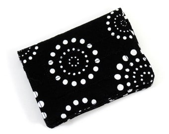 Mini Wallet - Black White Circles  (with Credit Card slots and zipper Coin pocket)