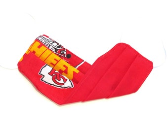 Youth or Kids - Chiefs - FACE MASK (Reversible) with Filter Pocket – Cotton, 1/8" elastic bands, Washable, Ready To Ship - KC Chiefs