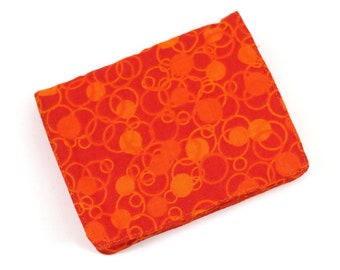 Mini Wallet - Orange Circles  (with Credit Card slots and zipper Coin pocket)