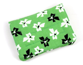 Mini Wallet - Lime Bows  (with Credit Card slots and zipper Coin pocket)