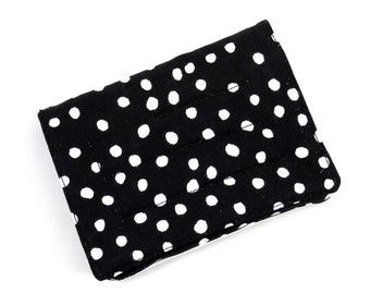 Mini Wallet - Black White Dots  (with Credit Card slots and zipper Coin pocket)