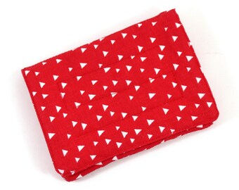 Mini Wallet - Red Triangles - fabric (with Credit Card slots and zipper Coin pocket)