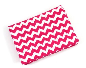 Mini Wallet - Pink and White Chevron  (with Credit Card slots and zipper Coin pocket)