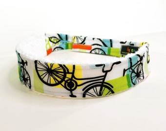 Headband - Bicycles on White  (White Terry) - Adjustable Sweatband / Headband