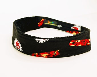 Headband - KC Chiefs Black (Black Terry) - Adjustable Sweatband / Headband -  Kansas City Chiefs Football