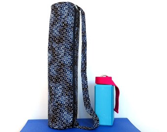 Yoga - Navy & White Smeared Dots -  Full Zipper, Pocket and Key Ring - Yoga Mat Bag
