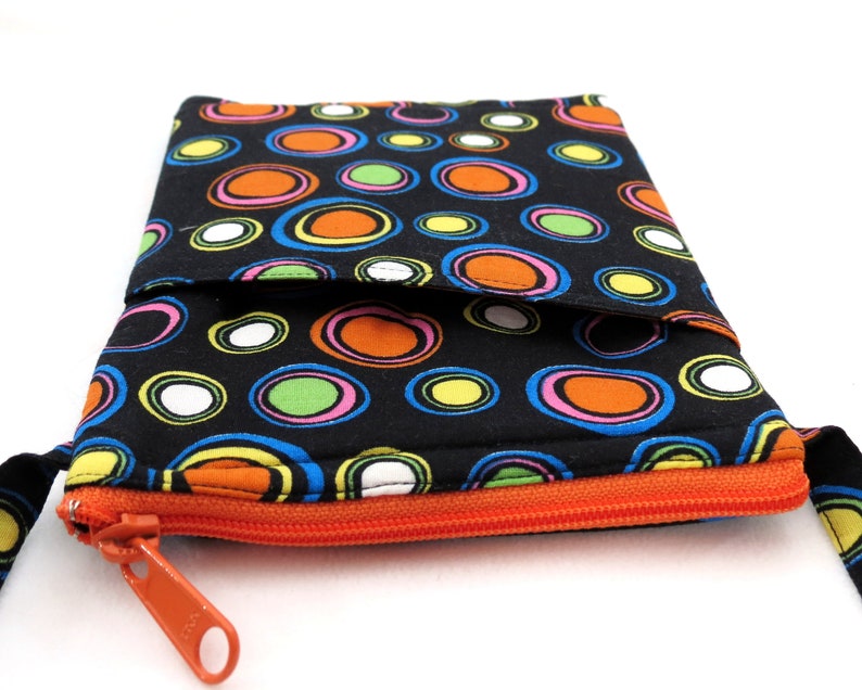 RFID Cell Phone Passport Travel Bag Big Orange Dots 3 pocket