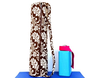 Yoga - Brown & White Leaves -  Full Zipper, Pocket and Key Ring - Yoga Mat Bag