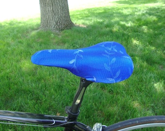 Bicycle Saddle Cover - Blue with White Vines - fits saddles approx: 10”L  x  7”W  x  2”H