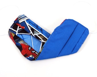 Youth - FACE MASK (Reversible) with Filter Pocket – Cotton, 1/8" elastic bands, Washable, Ready To Ship - Spiderman