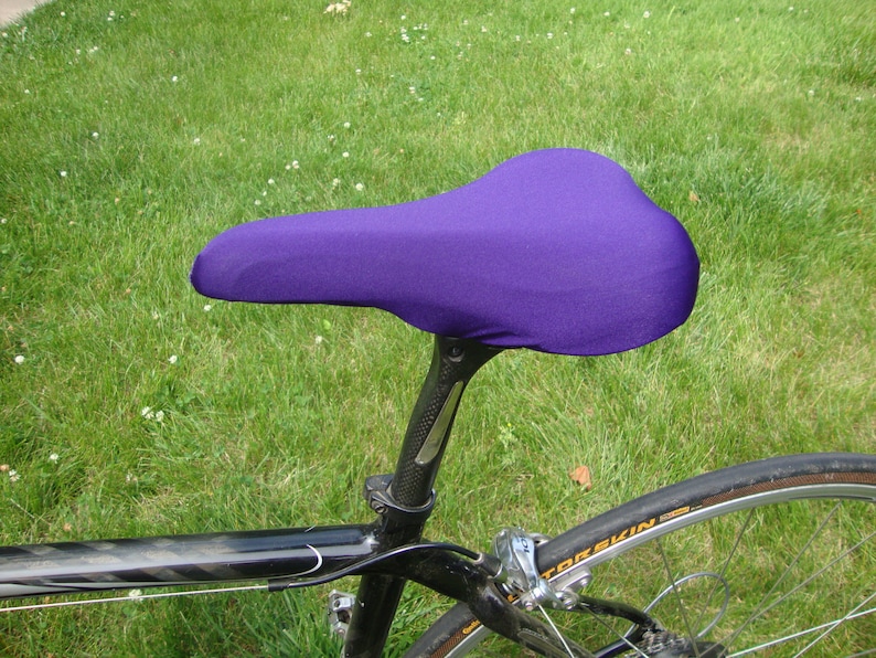 Bicycle Saddle Cover Eggplant / Dark Purple fits saddles approx: 10L x 7W x 2H image 2