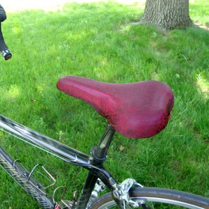 Bicycle Saddle Cover Dark Red Metallic fits saddles approx: 10L x 7W x 2H image 3