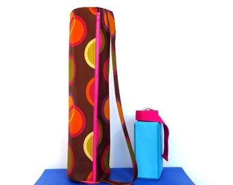 Yoga - Big Dots on Brown -  Full Zipper, Pocket and Key Ring - Yoga Mat Bag
