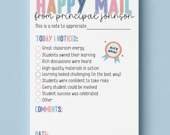 Personalized Principal Notepad, Custom Administrator Gift, Assistant Principal Gift, Classroom Walkthrough, Teacher Observation, Happy Mail