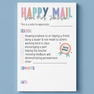 Happy Mail Personalized Teacher Notepad, Teacher Positive Behavior Notes, Notes to Send Home, Brag Mail, Teacher Appreciation,Back to School
