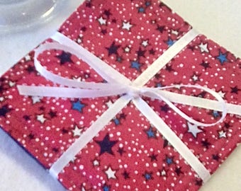 Gift Set, Mug Rug Set of 4, PATRIOTIC STARS, Fabric Coasters, Handmade, Hostess Gift, ,