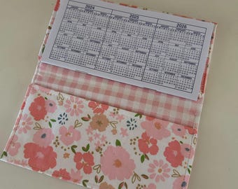 Checkbook Cover, PEACH FLORAL, Includes current dated check register, Fabric, Holds Checks and Register