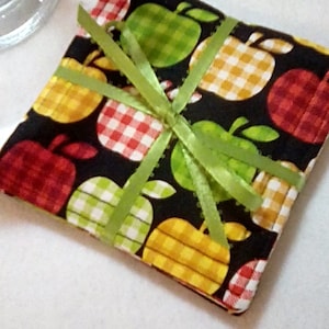 Coasters, Set of 4, GINGHAM APPLES, Fabric Coasters, Handmade, Hostess Gift