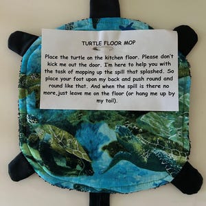 Turtle Floor Mop, SEA TURTLES, Cleaning Supplies, Spill Catcher, Eco-friendly, Handmade, Reusable, Machine Wash